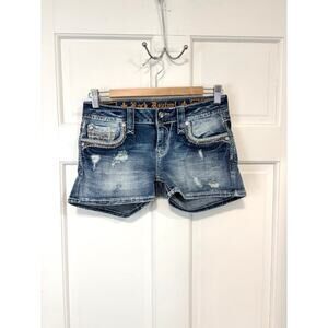 Rock Revival Shorts Womens 26 Blue Kaitlyn Distressed Embellished Bling Low Rise